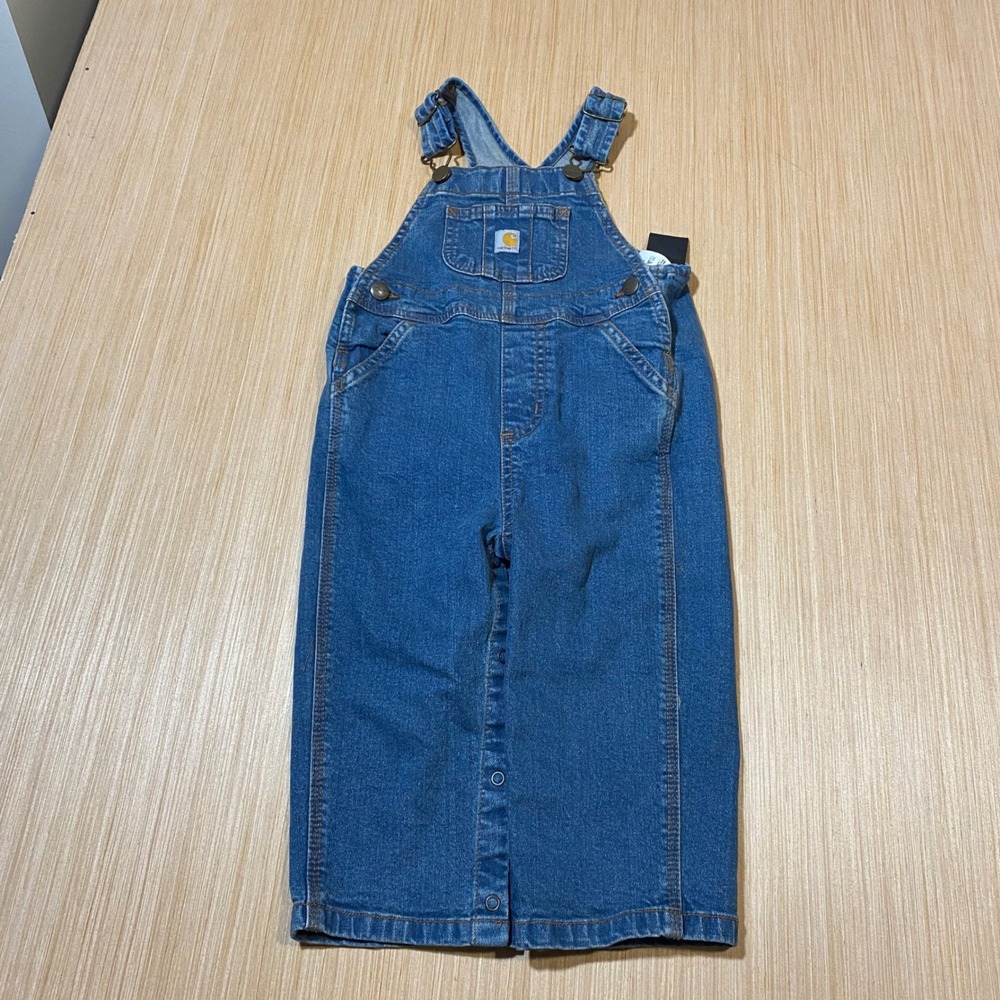Carhartt Kids Blue Denim Bib Overalls 18M Snap Inseam Workwear CM8609-D16